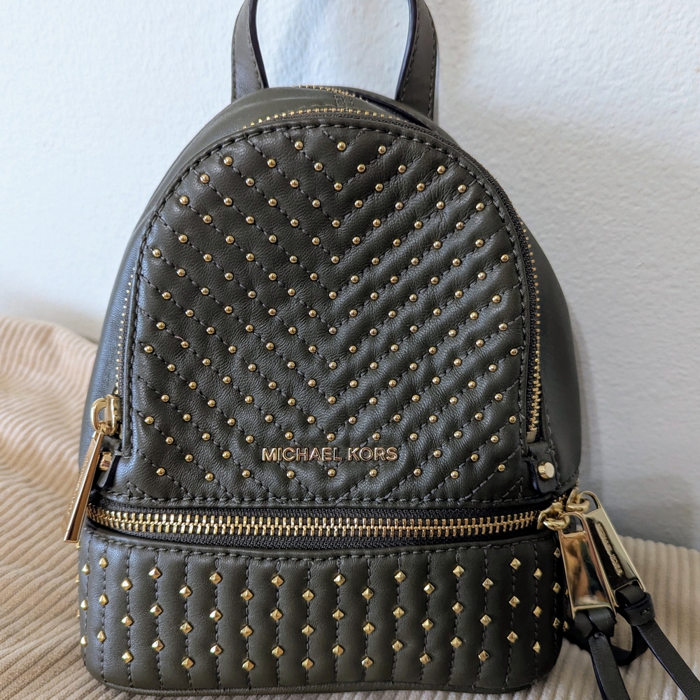 Michael Kors Green Backpack with Gold Accents